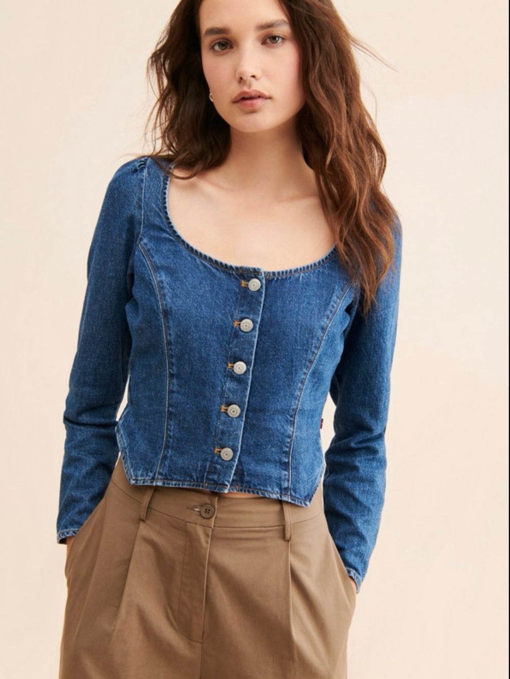 Levi's Blue Denim Button-Front Scoop Top